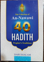 Book cover of 'The Collection of An-Nawawi 40 Hadith' with blue and gold design.